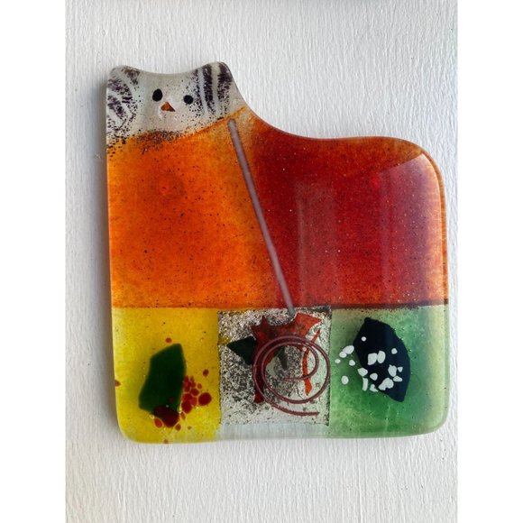 4 Art Glass Cat Kitten Decor Coaster Set Patchwork Boho Eclectic Multi Color 3.5 - Picture 4 of 14